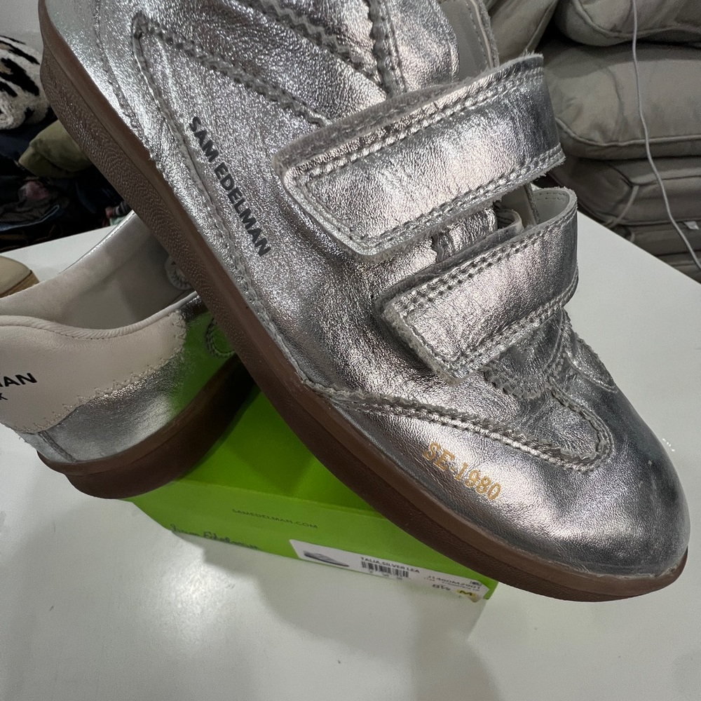 Sam Edelman Women’s Silver Velcro Sneakers with Gum Sole, Talia, size 8.5 - Picture 7 of 7